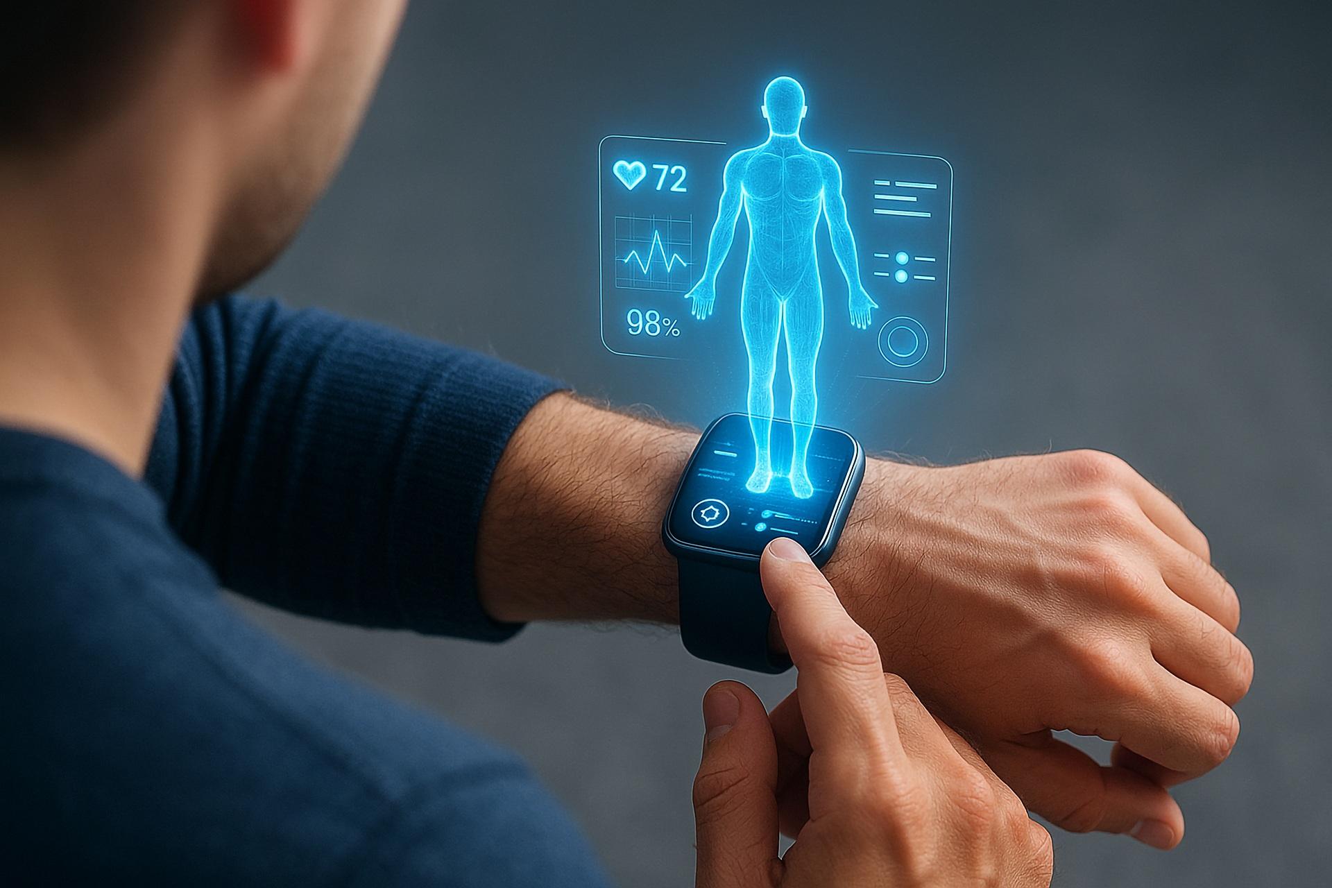 Mann kontrolliert Gesundheitsdaten auf Smartwatch | Radiologie Düsseldorf